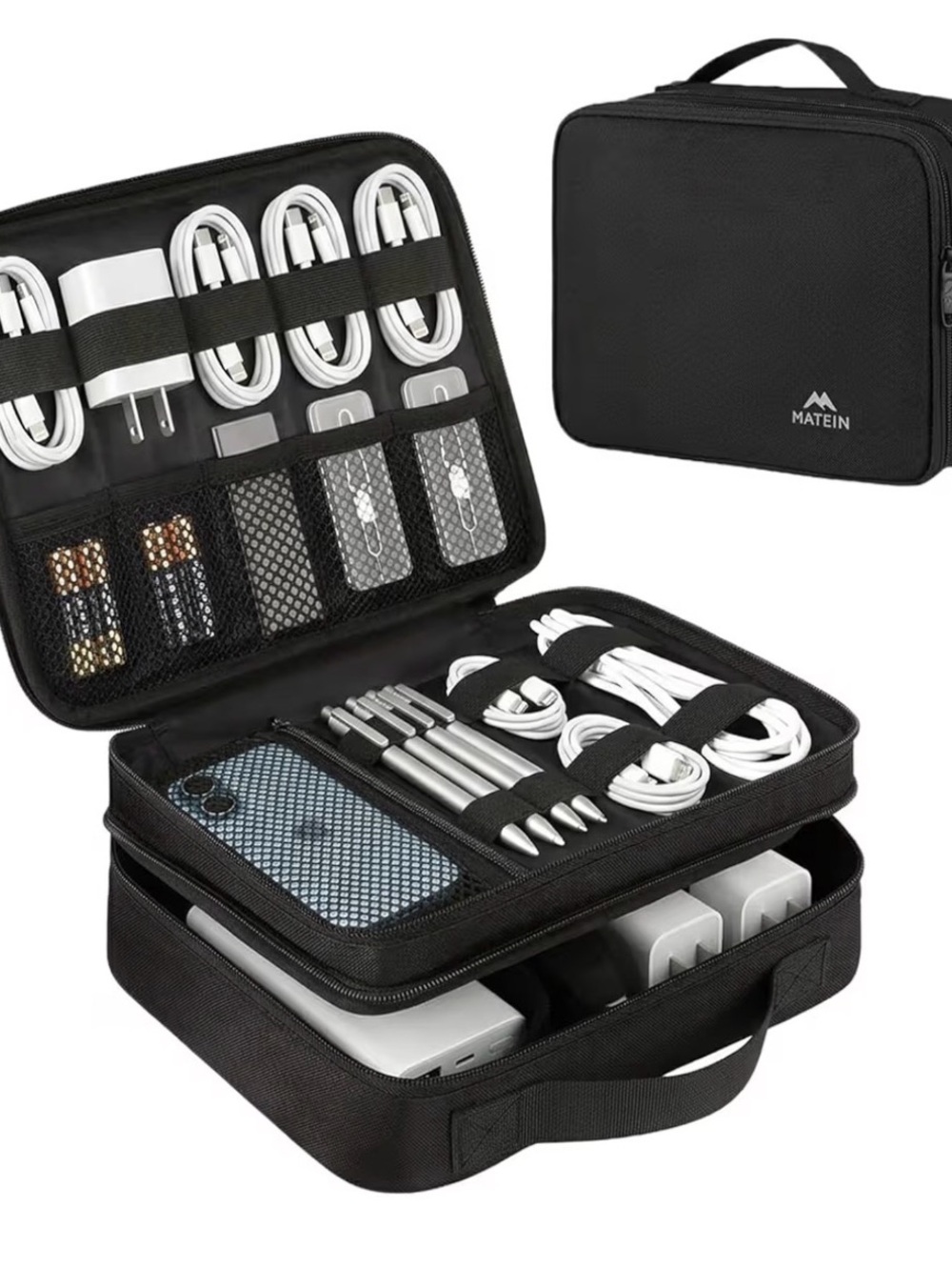 MATEIN Electronics Organizer Travel Case Cable Organizer Bag Double Layer Black